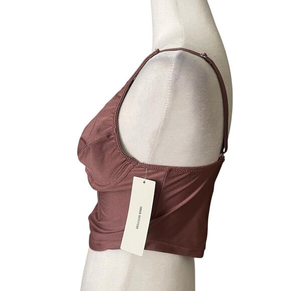 Out From Under Womens Medium Crop Top Plunge Corset Underwire Mauve NWT Blouse - Picture 9 of 9